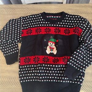 Black  Red Holiday Sweater with Santa bear handmade ugly holiday pullover S